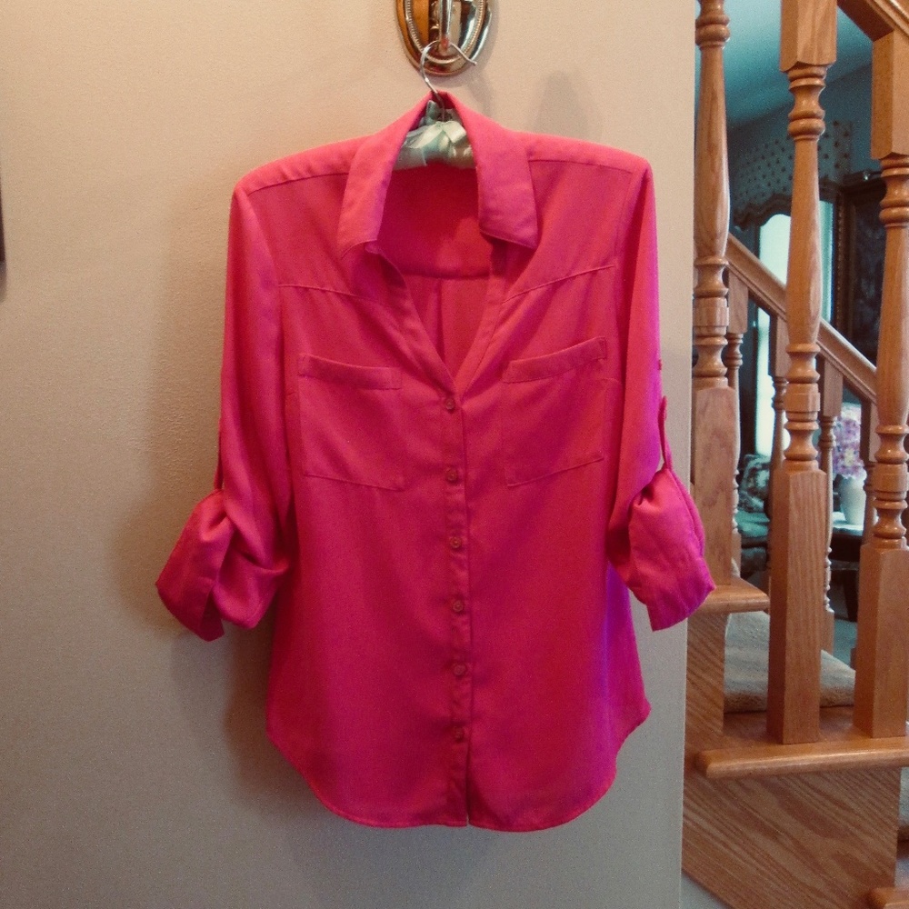Express Hot Pink Portofino Shirt Button-down Blouse